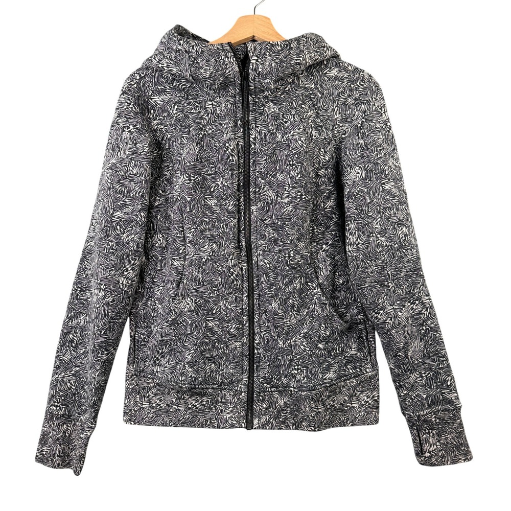 Lululemon Scuba Hoodie Full Zip Black White Static Wave Size 8 LW4BQDS